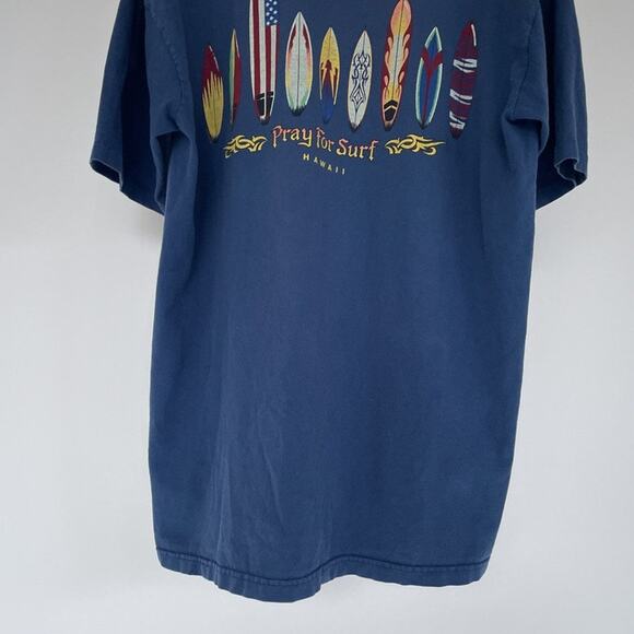 Vtg 90s Y2K Crazy Shirts Hawaii Pray For Surf Blue T-Shirt Sz XL Cotton USA - Picture 6 of 8
